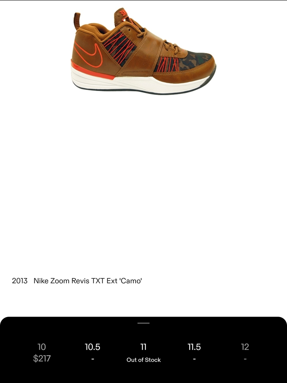 Nike Zoom Revis TXT Ext Men's Brown Camo Training Sz. 11